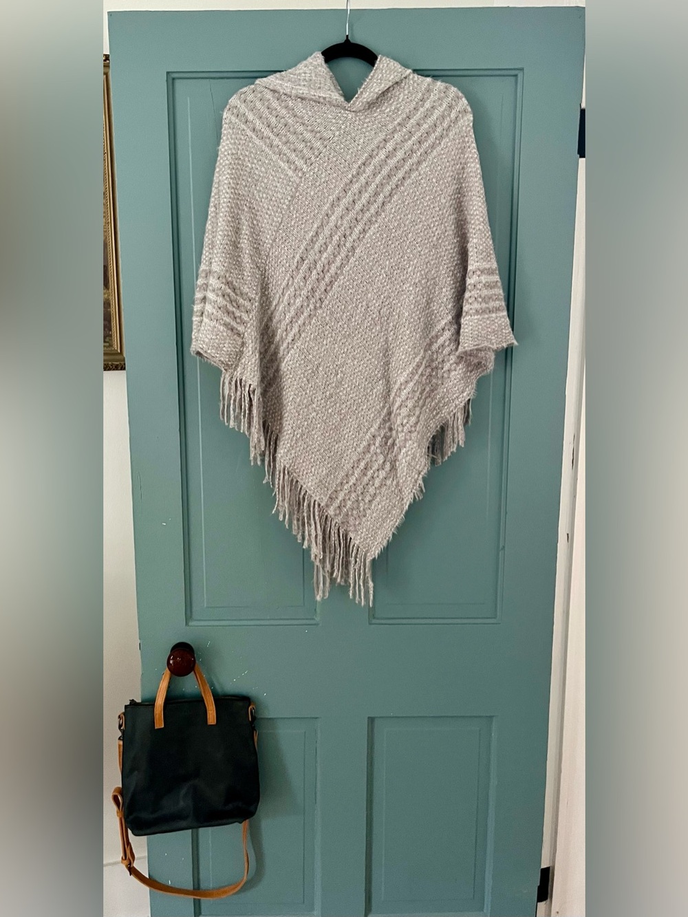 Soft Fringe Hooded Poncho in Light Taupe